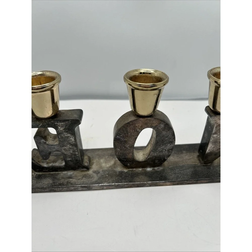 GODINGER Christmas‎ Candle Holder NOEL Holiday Silverplated Vintage Full Patina